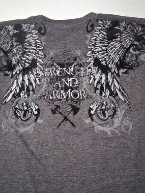 The Raw Uncut Shirt Men Medium Y2K Tattoo Print Angel Wings Strength And Armor